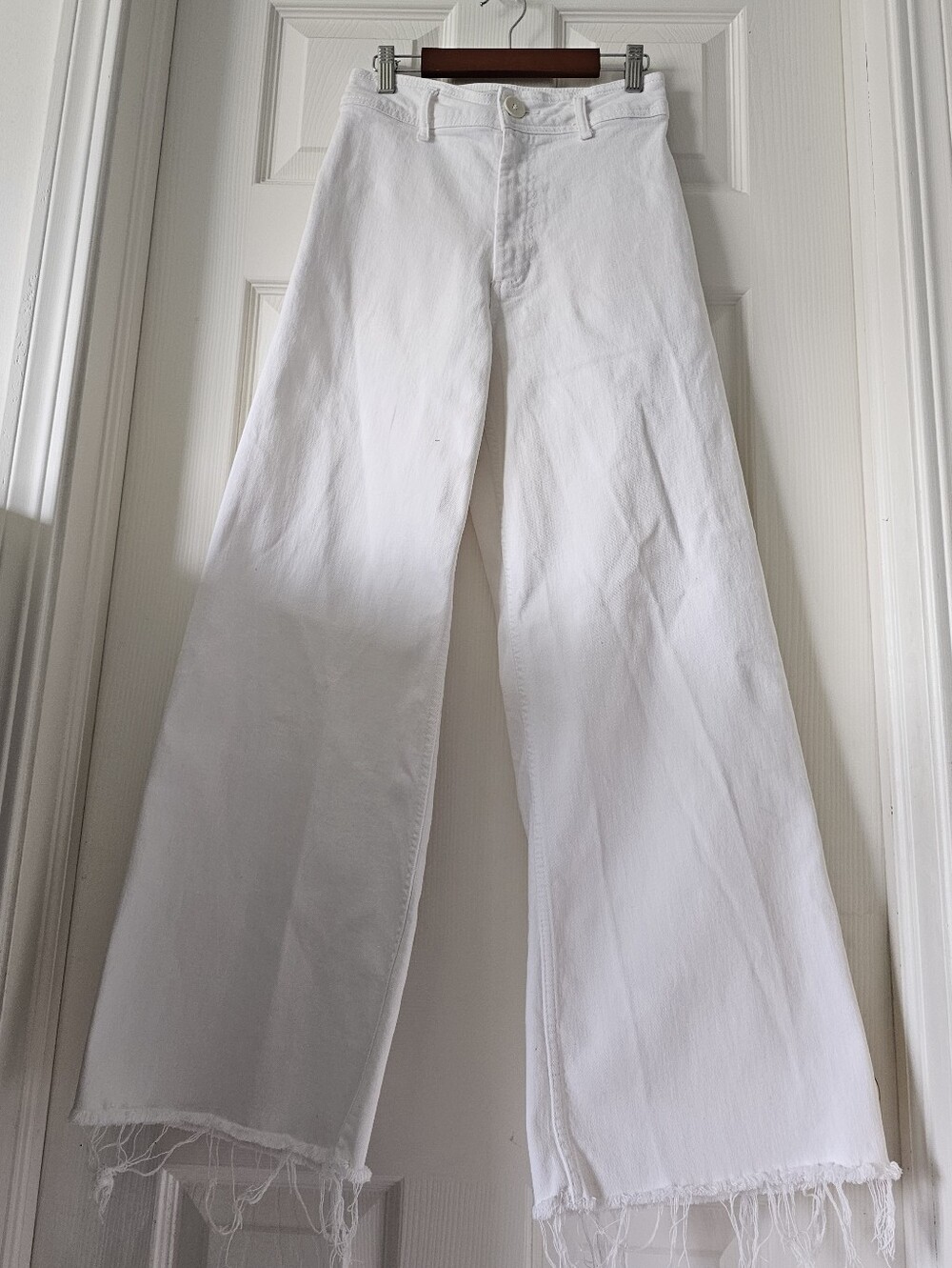 ZARA White Wide-Leg Stretch Denim Frayed Hem Wmns Jeans Super High-Rise Sz 4.